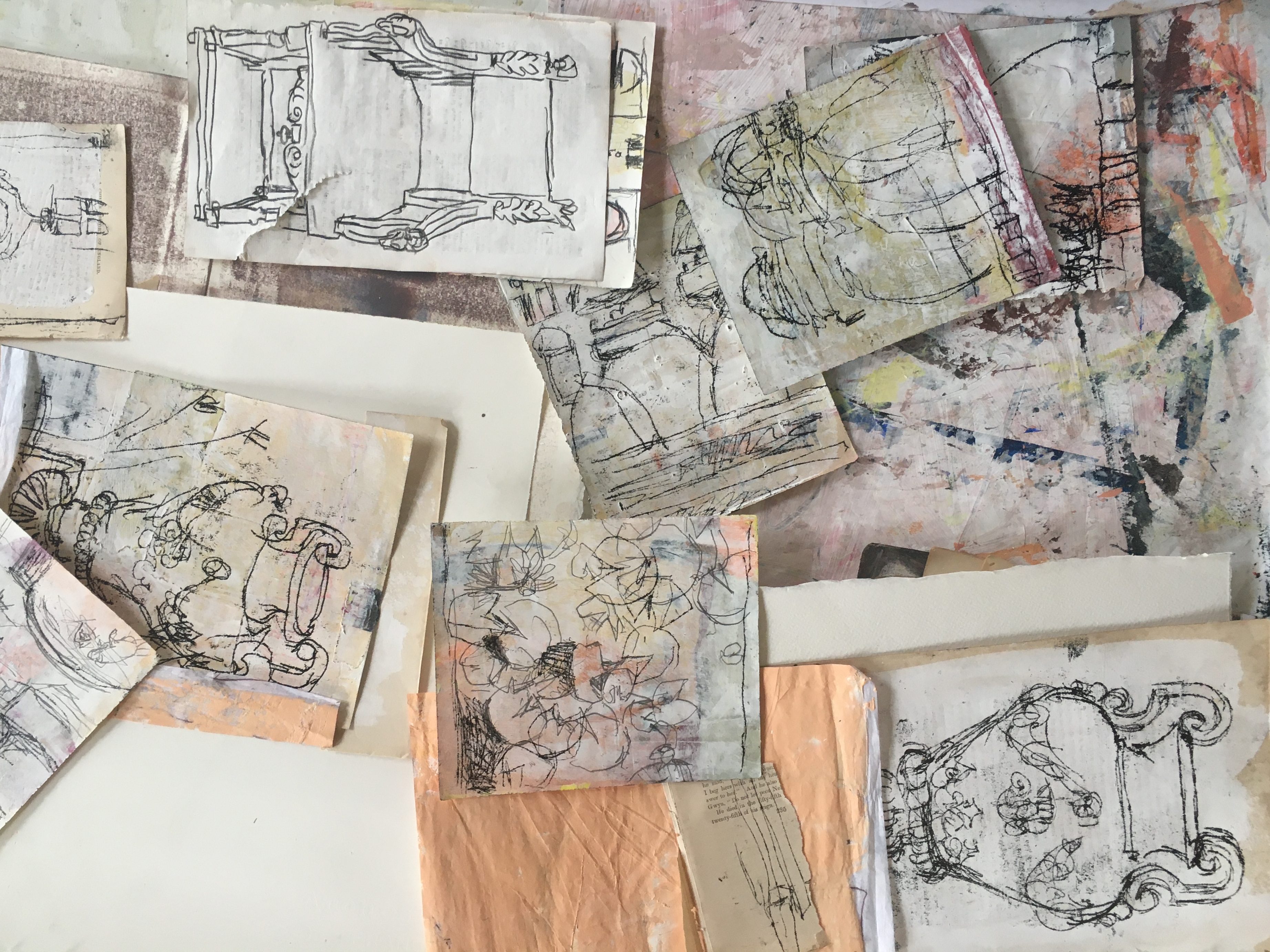 Monotype drawings of details from the Chateau